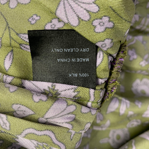 CYNTHIA ROWLEY Size XS Green Purple Silk Twill Floral Ruched Dress