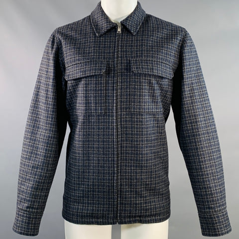 A.P.C. Size M Blue Grey Black Plaid Wool Blend Zip Up Jacket