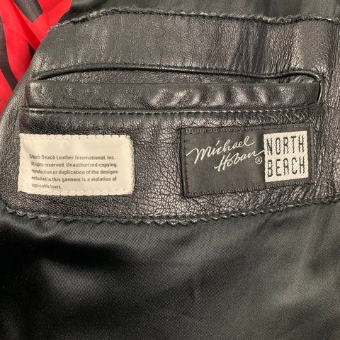 NORTH BEACH LEATHER x MICHAEL HOBAN Size 42 Black Applique Leather Biker Jacket