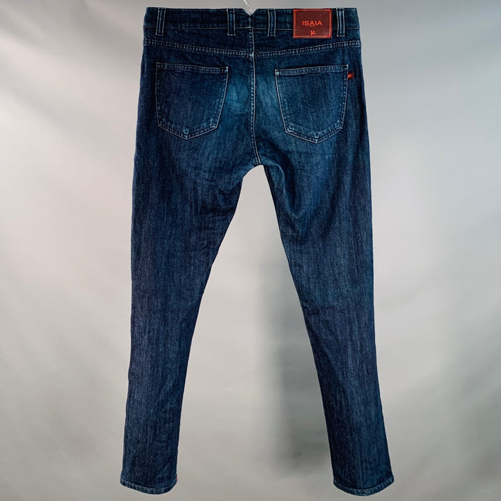 ISAIA Size 34 Blue Cotton Selvedge Twill Skinny Jeans