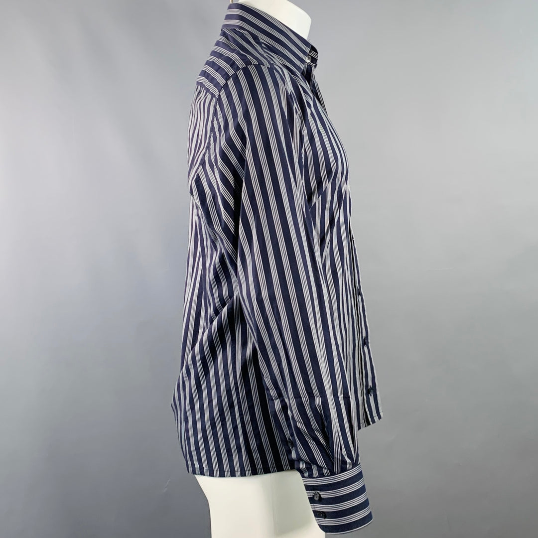 DOLCE & GABBANA Size S Navy White Stripe Cotton One Pocket Long Sleeve Shirt