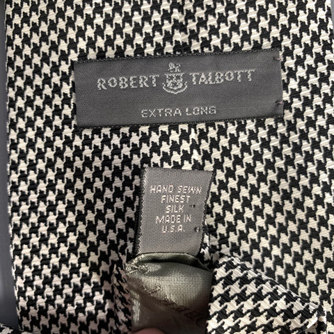 ROBERT TALBOTT White Black Houndstooth Silk Tie