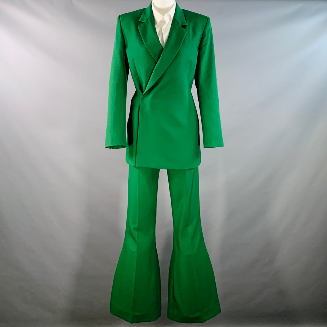 EGONLAB Size 34 Green Wool Asymmetrical Double Breasted Tailored Fit Notch Lapel Suit