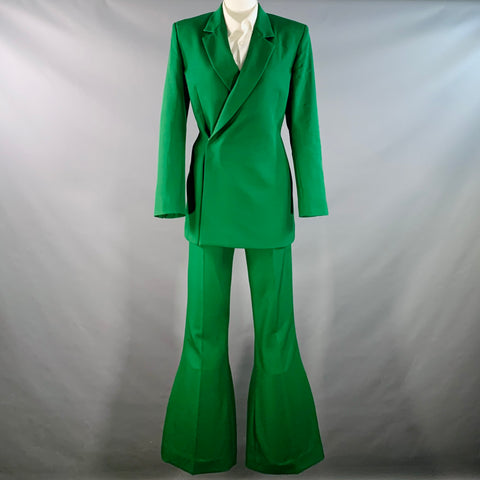 EGONLAB Size 34 Green Wool Asymmetrical Double Breasted Tailored Fit Notch Lapel Suit
