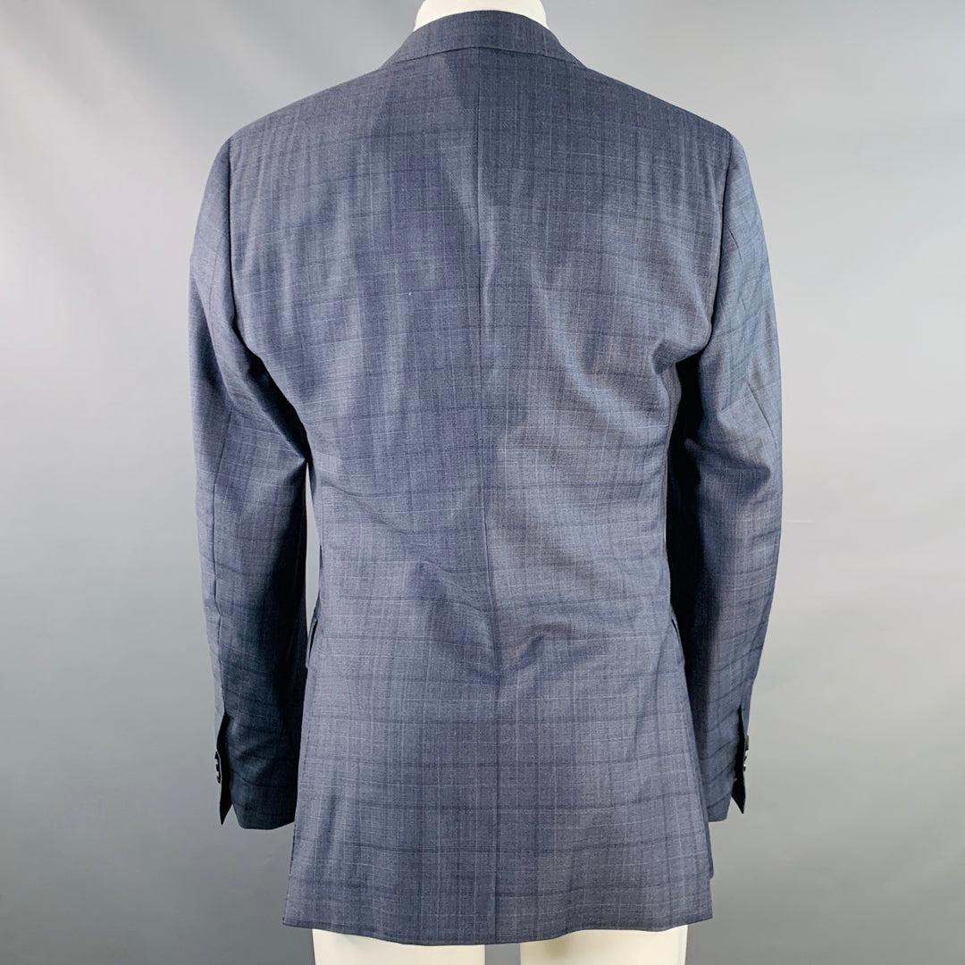SALVATORE FERRAGAMO Size 40 Navy Blue Checkered Virgin Wool Sport Coat