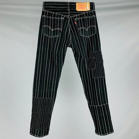 LEVI STRAUSS Size 32 Black White Patches Cotton Embroidered Jeans