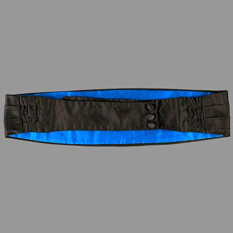 BRENDA KETT Size 43 Black Blue Pleated Silk Cummerbund