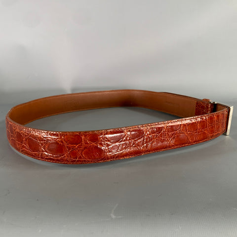 LONGHI Size 36 Brown Cognac Crocodile Belt