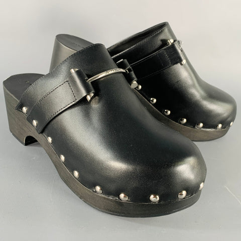 GIVENCHY Size 9 Black Silver Leather Studded Clog Sandals