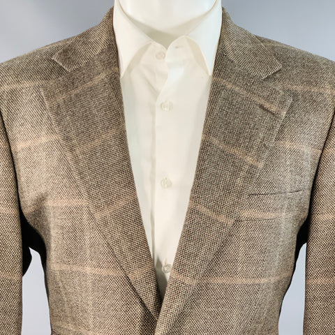 BOSS by HUGO BOSS Size 38 Brown Black Virgin Wool Cashmere Windowpane Sport Coat