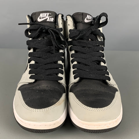 NIKE Size 6Y Grey Black Color Block Leather High Top Sneakers