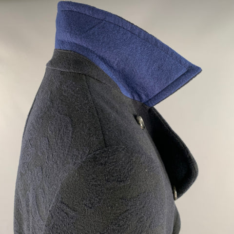 ETRO Size S Navy Abstract floral Wool Double Breasted Peacoat