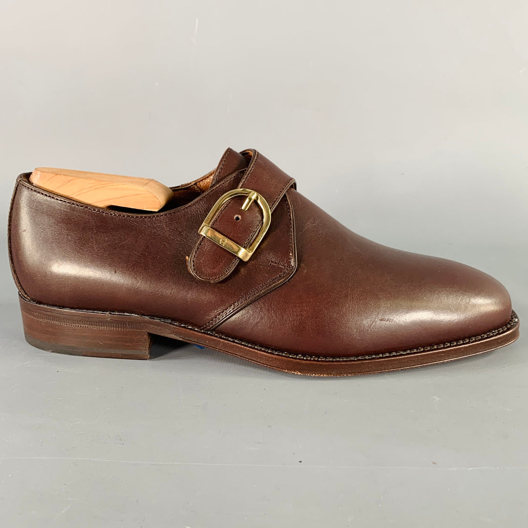 AIGNER Size 9.5 Brown Leather Monk Strap Loafers Shoes