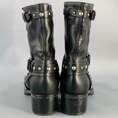 POLO by RALPH LAUREN Size 8 Black Silver Leather Studded Harness Boots