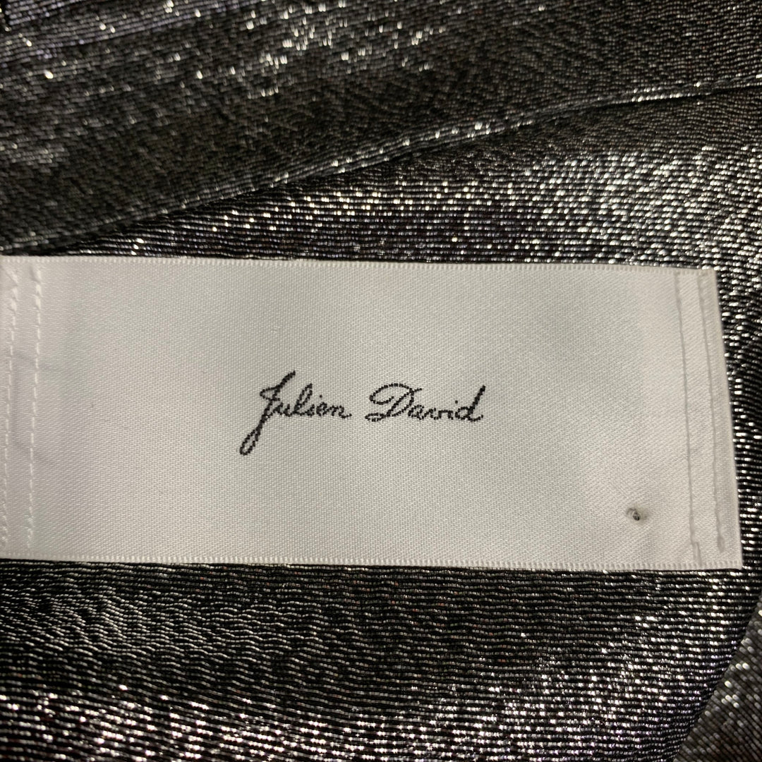JULIEN DAVID Size M Silver Metallic Silk Blend Button Up Long Sleeve Shirt