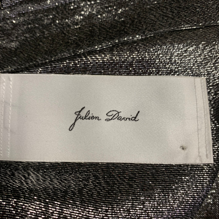 JULIEN DAVID Size M Silver Metallic Silk Blend Button Up Long Sleeve Shirt