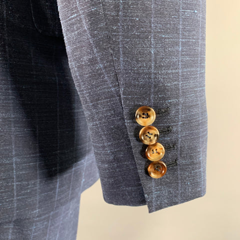 BRUNELLO CUCINELLI Size 38 Navy Blue Window Pane Wool Blend Suit
