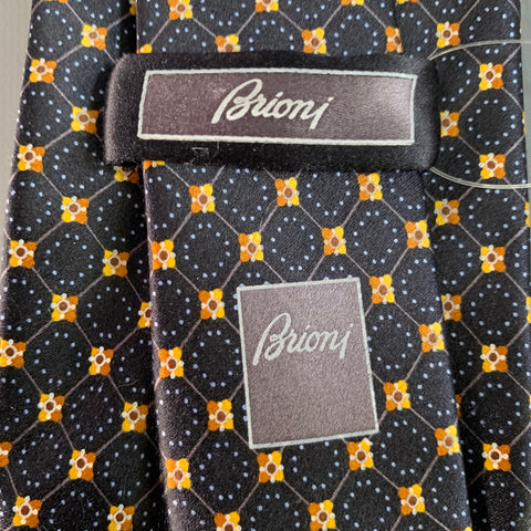 BRIONI Navy Yellow Abstract Floral Silk Tie