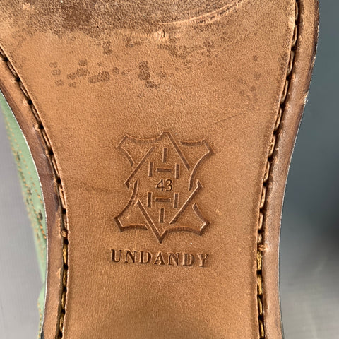UNDANDY Size 10 Green Orange Perforated Leather Wingtip Oxford Lace-Up Shoes