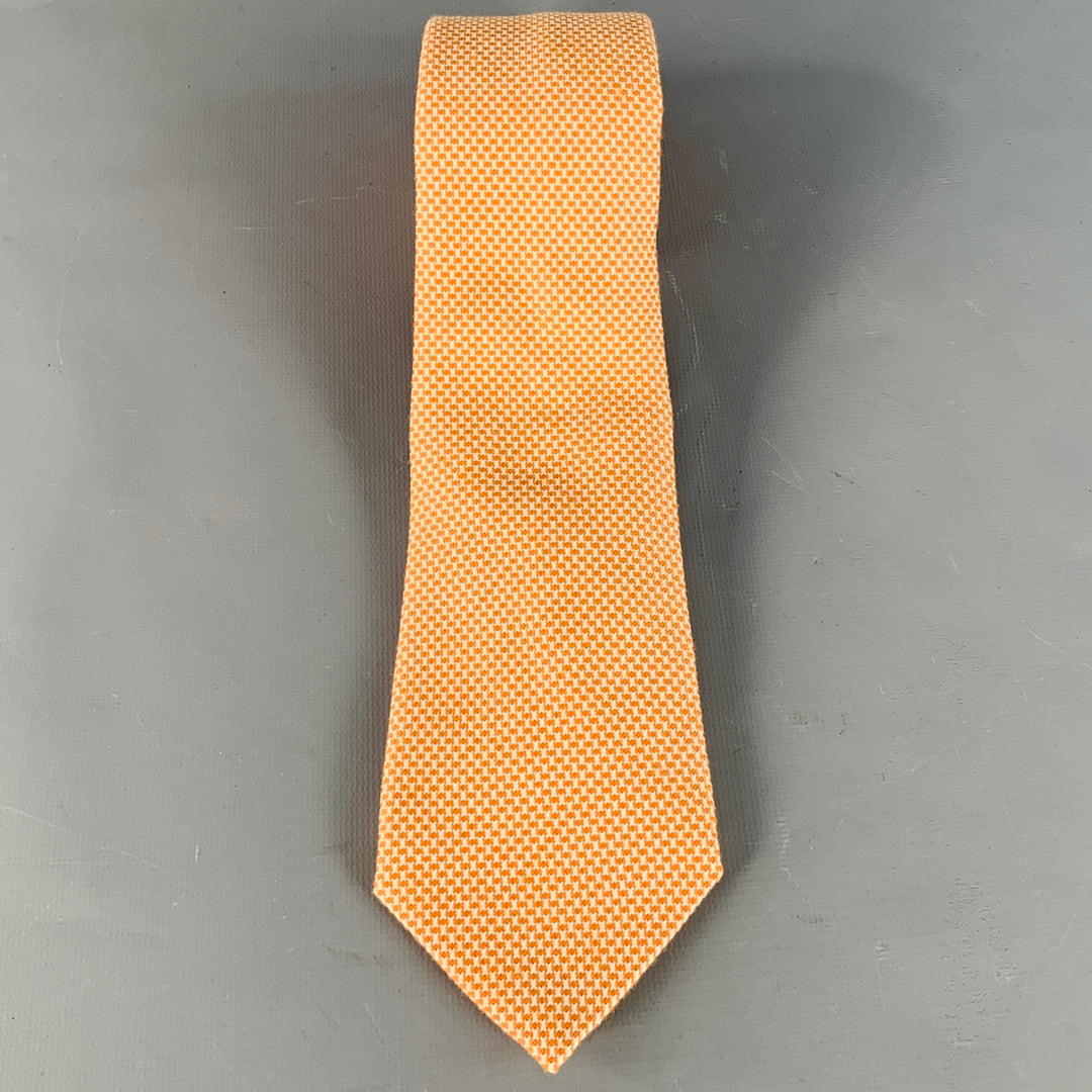 ARMANI COLLEZIONI Orange White Woven Wool Cotton Tie