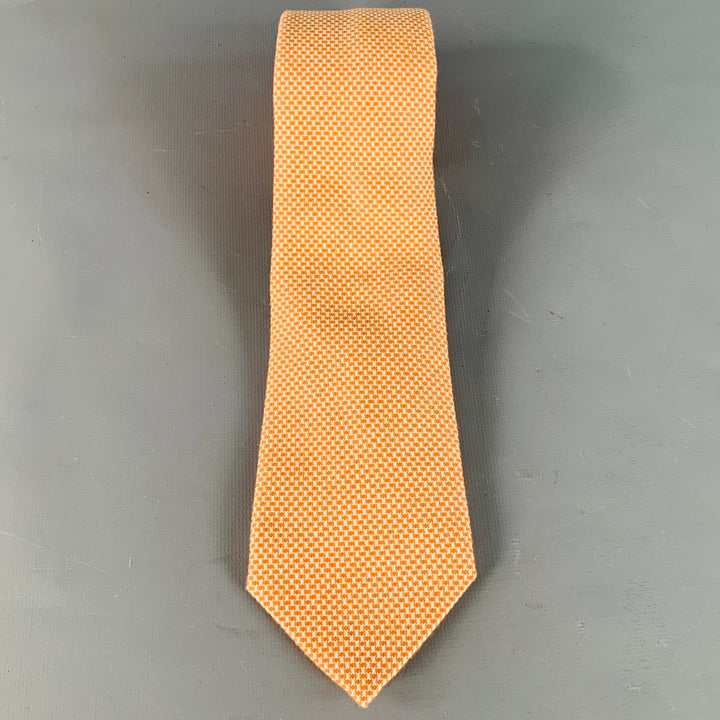 ARMANI COLLEZIONI Orange White Woven Wool Cotton Tie