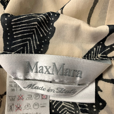 MAX MARA Size 8 Cream Black Cotton Blend Floral Notch Lapel Blouse