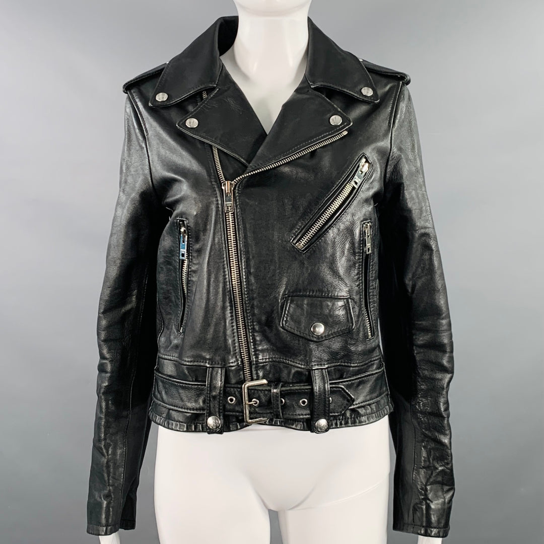 CELINE SS19 Size 4 Hedi Slimane Black Silver Calf Leather Motorcycle Jacket