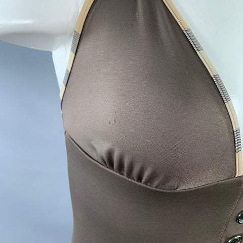 BURBERRY BRIT Maillot de bain taille S, marron beige, mélange de polyamide, bordures contrastantes