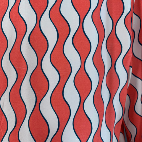 RAPHAELLA RIBOUD Size M Red White Silk Wavy Spread Collar Shirt