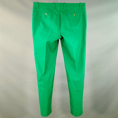 MR TURK Size 32 Green Cotton Blend Moleskin Twill Tapered Casual Pants