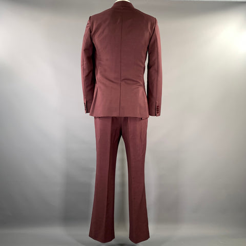 VALENTINO Chest Size 42 Burgundy Solid Mohair Blend Double Breasted 34 32 Suit