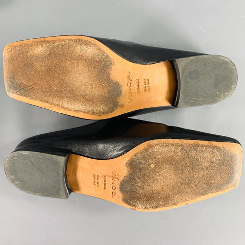 VINCE Size 8.5 Black Leather Stripe Slip On Mules Sandals