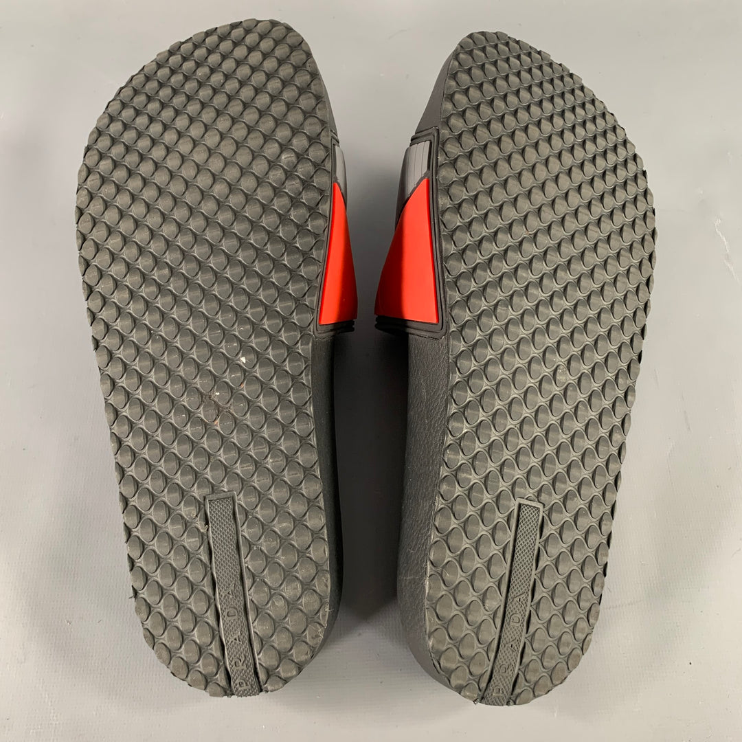 PRADA Size 8 Black & White Logo Rubber Slide Sandals