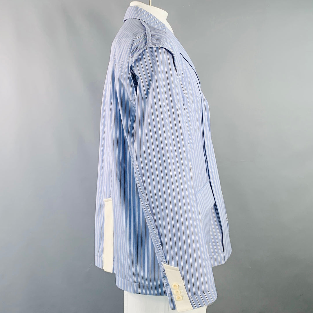 SACAI Size 44 Regular Light Blue White Stripe Cotton Sport Coat