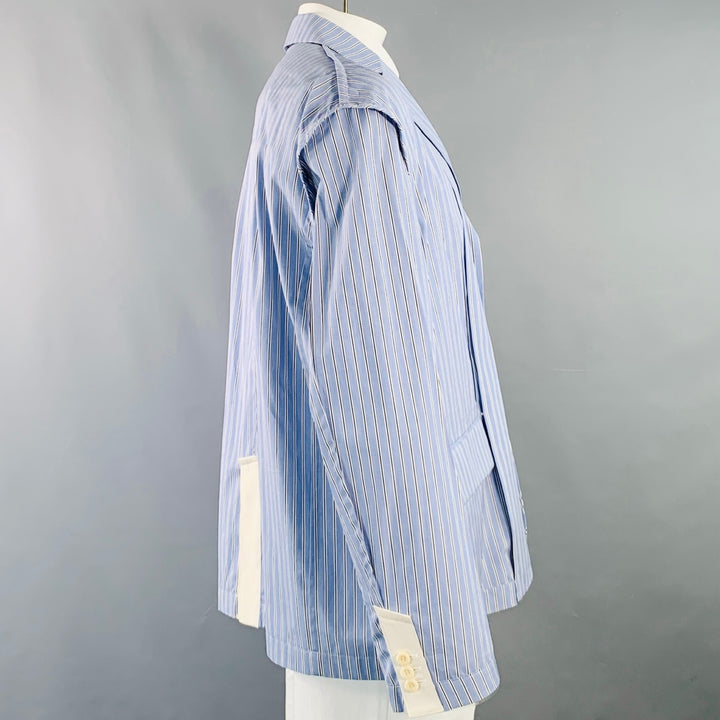 SACAI Size 44 Regular Light Blue White Stripe Cotton Sport Coat