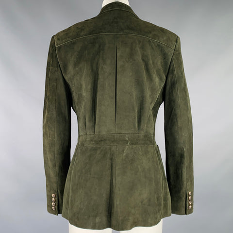 RALPH LAUREN Size 6 Green Suede Pleated Single Breasted Jacket