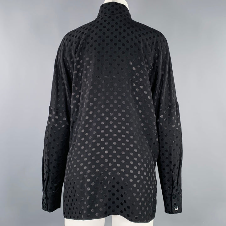 TIBI Size M Black Viscose Dots Bow Blouse