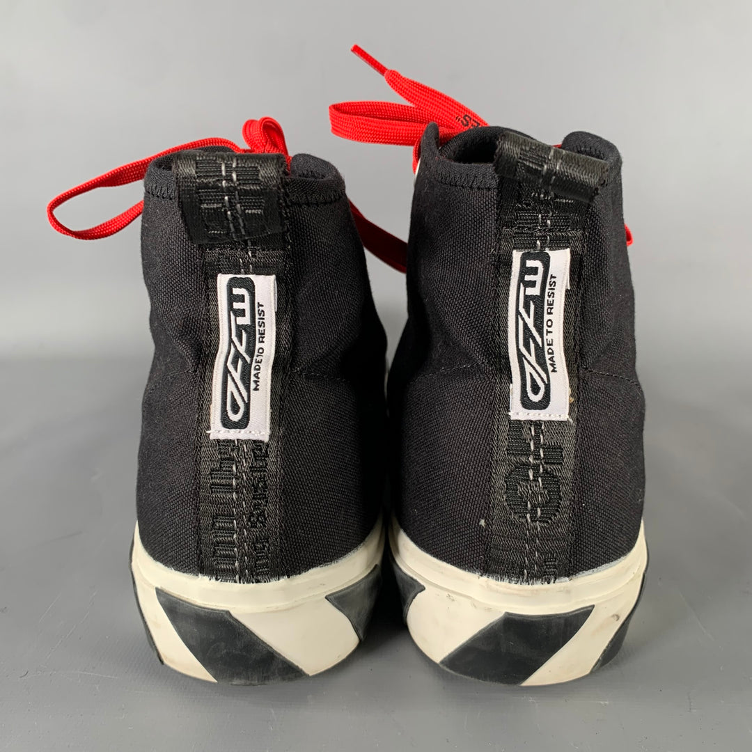OFF-WHITE Size 13 Black Red Logo Canvas High Top Sneakers
