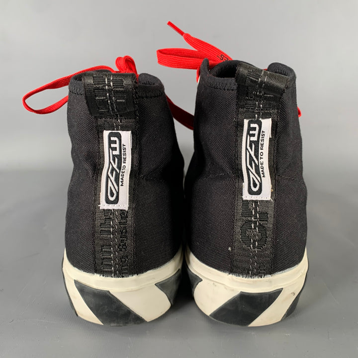 OFF-WHITE Size 13 Black Red Logo Canvas High Top Sneakers