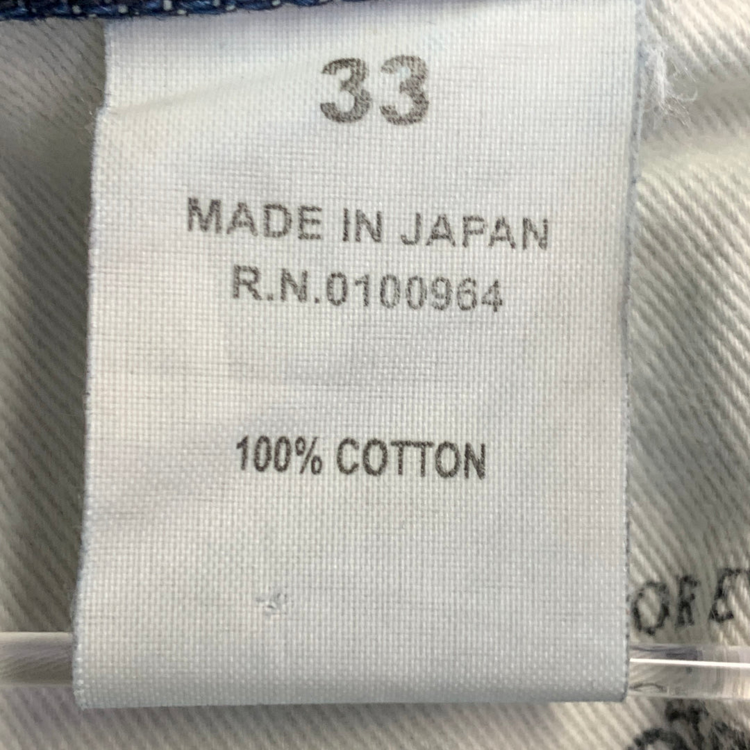 PRPS NOIR Size 33 Indigo Washed Selvedge Denim Straight Distressed Jeans