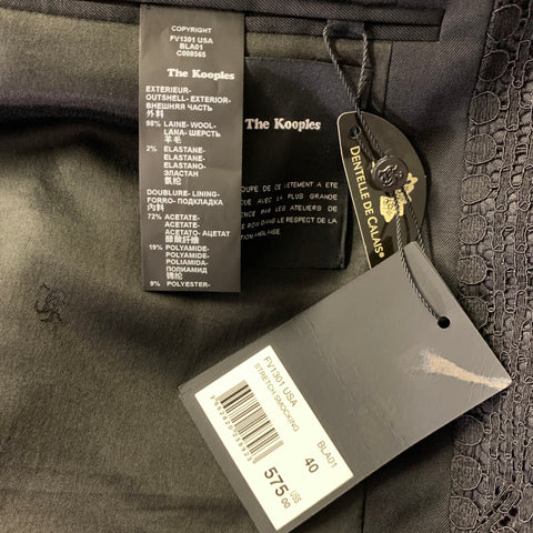 THE KOOPLES Chest Size 40 Black Embroidery Wool Elastane Notch Lapel Sport Coat