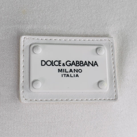 DOLCE & GABBANA Size L White Cotton Logo Patch Crew Neck T-shirt