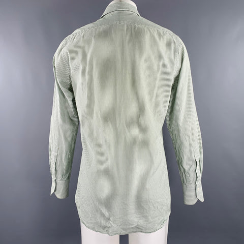 SUIT SUPPLY Size 40 Green White Stripe Cotton Spread Collar Long Sleeve Shirt