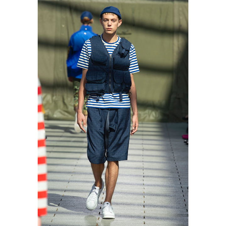 JUNYA WATANABE SS19 Size M Blue Yellow Grosgrain Utility Vest Shorts 3PC Set