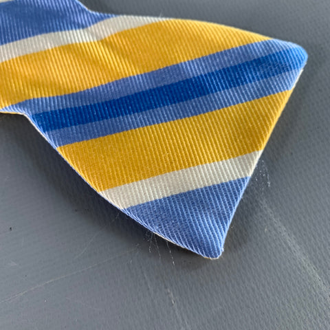 BEAU TIES LTD. Yellow Light Blue Diagonal Stripe Silk Bow Tie
