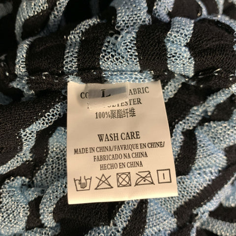 YUEQI QI Size L Blue Black Zig Zag Polyester Crew Neck Pullover