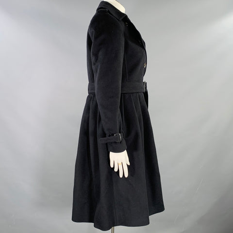 BURBERRY LONDON Size 10 Black Virgin Wool Cashmere A-Line Trench Coat