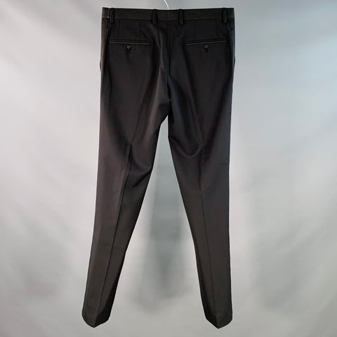 DOLCE & GABBANA Size 30 Black Virgin Wool Silk Blend Flat Front Dress Pants