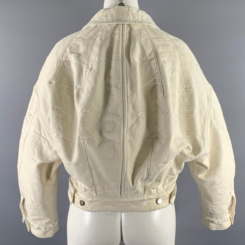 FENDI Size 0 Cream Silver Cotton Monogram Trucker Jacket