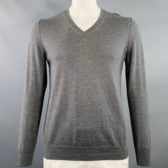 BURBERRY BRIT Size L Grey Charcoal Jersey Wool V-Neck Pullover